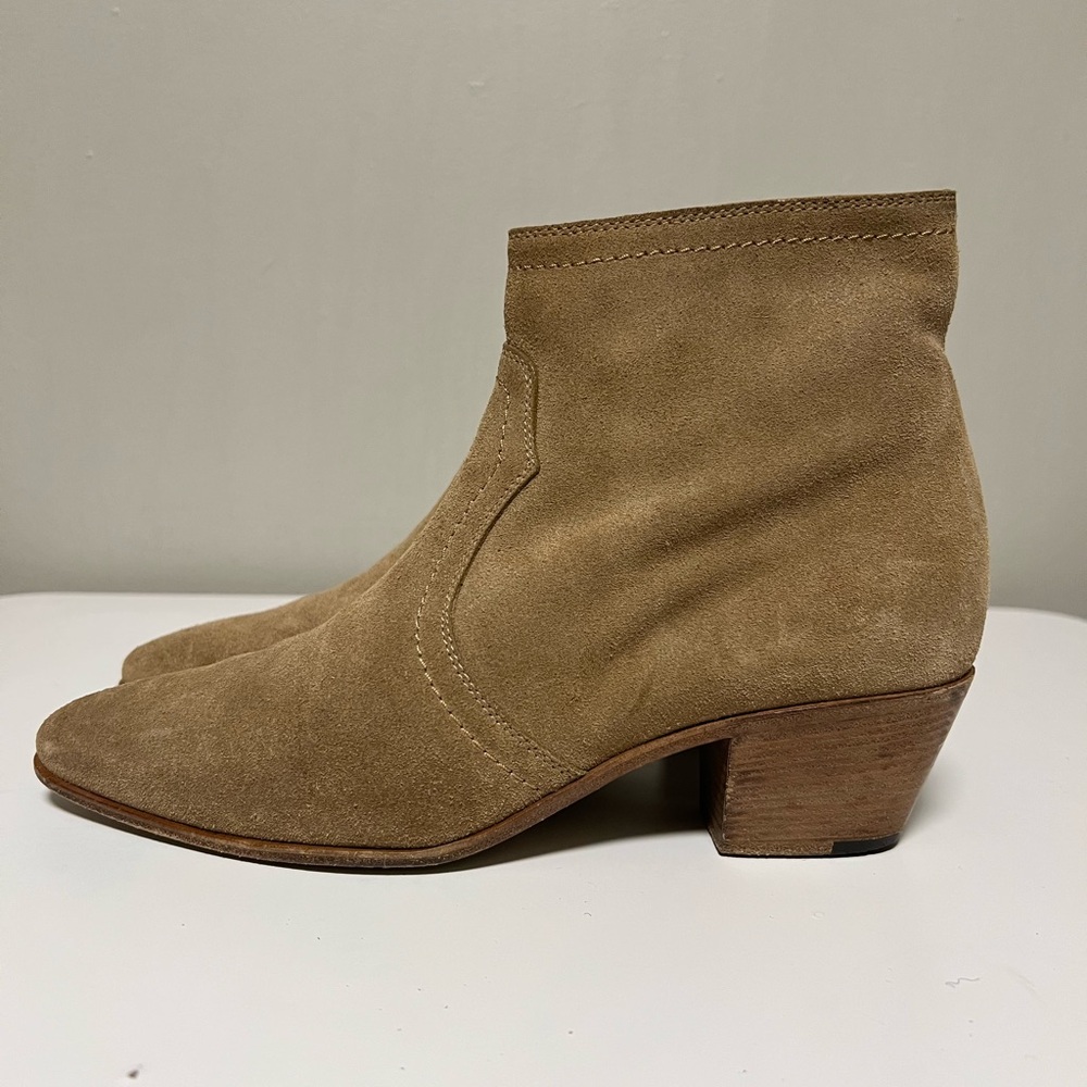 SAINT LAURENT EU 38 US 8 UK 5 Camel Suede Side Zipper Western Cowboy Ankle Boots